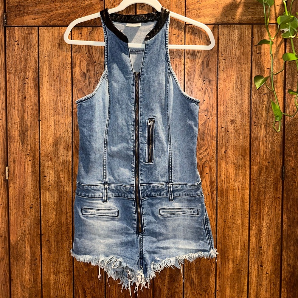 Litz Denim Sleeveless Zip-Up Romper